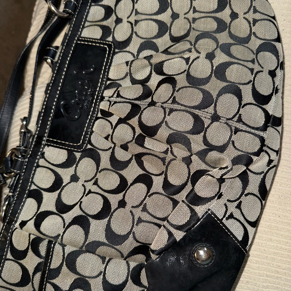 Coach Black and Cream Shoulder Bag with Signature Monogram